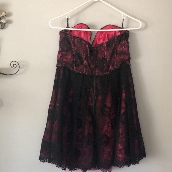 NEW Bebe Black Lace Pink Tulle Prom Winter Formal Dance Fit & Flare Mini L Dress - Picture 7 of 16